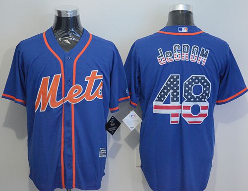 Mets #48 Jacob DeGrom Blue USA Flag Fashion Stitched MLB Jersey - Click Image to Close
